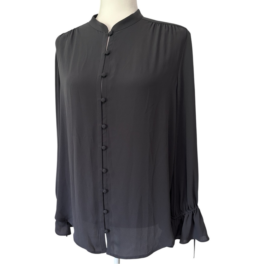 LOFT Women’s Button Down Blouse Collar Tie Bell Cuff Long Sleeve Shirred Yoke M